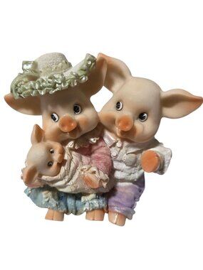 Pig Family Figurine Mom Dad Baby Hand-Painted Resin  Cute Collectible Decor